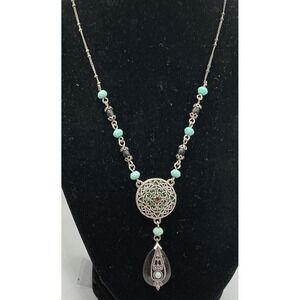 Vintage Nancy & Rise Necklace‎ Turquoise Black Beaded Chain Adjustable Length